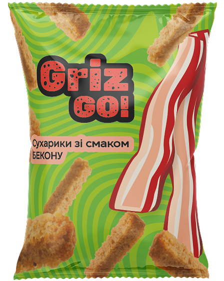 Купити сухарики пшеничні зі смаком бекону 70г ТМ GrizGo оптом