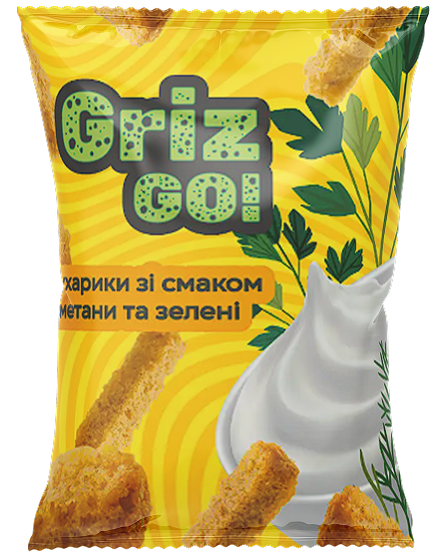 Купити сухарики пшеничні зі смаком сметани та зелені 70г ТМ GrizGo оптом