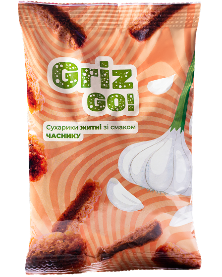 Купити сухарики житні зі смаком часнику 100г ТМ GrizGo оптом