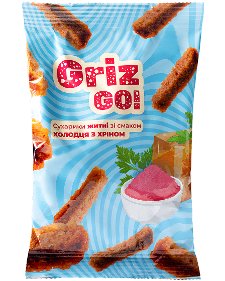 Купити сухарики житні зі смаком холодець з хріном 100г ТМ GrizGo оптом