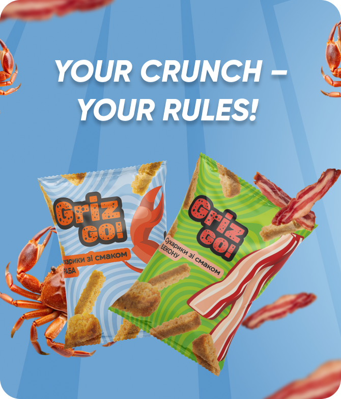 TM GrizGo — crackers wholesale. Delicious snacks with bacon and crab flavor